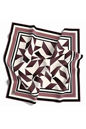 Twill Geometrik Desenli Pudra Renkli 90x90 Eşarp (İpek İçermez) Kenar Dikiş Şekli El Dikişli