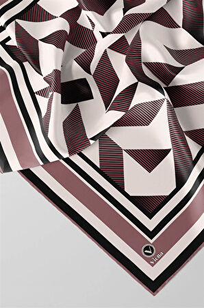 Twill Geometrik Desenli Pudra Renkli 90x90 Eşarp (İpek İçermez) Kenar Dikiş Şekli El Dikişli