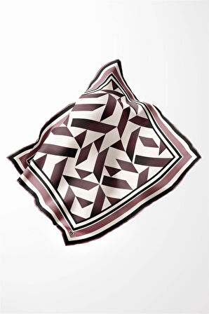 Twill Geometrik Desenli Pudra Renkli 90x90 Eşarp (İpek İçermez) Kenar Dikiş Şekli El Dikişli