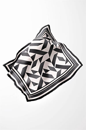 Twill Geometrik Desenli Füme Renkli 90x90 Eşarp (İpek İçermez) Kenar Dikiş Şekli El Dikişli