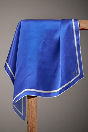 100% Twill İpek Düz Renk Bordür Desenli Saks - Krem Renkli Daha Tok Exclusive Serisi 90x90 Dikim Şekli : El Dikişi Eşarp