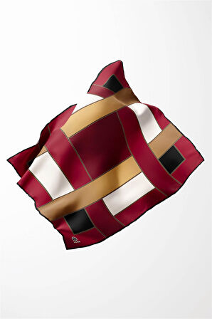 Twill Geometrik Desenli Taba - Bej Renkli 90x90 Eşarp (İpek İçermez) Kenar Dikiş Şekli El Dikişli