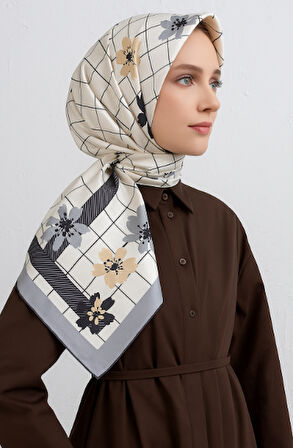 Vissona Tivil İpek Eşarp 50073 - 11 - 0028 - 0004 Gri Karışık Desen