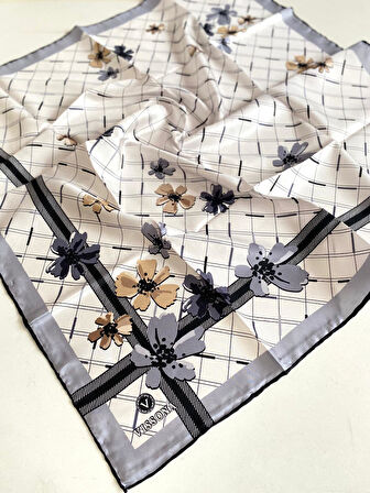 Vissona Tivil İpek Eşarp 50073 - 11 - 0028 - 0004 Gri Karışık Desen