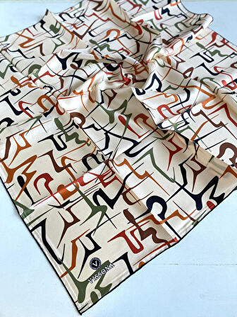 Vissona Tivil İpek Eşarp 51736-5-0014-0037 Krem Karışık Desen