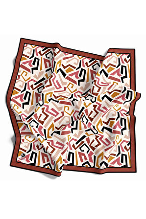 Twill Geometrik Desenli Bakır Renkli 90x90 Eşarp (İpek İçermez) Kenar Dikiş Şekli El Dikişli