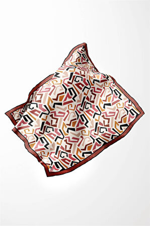 Twill Geometrik Desenli Bakır Renkli 90x90 Eşarp (İpek İçermez) Kenar Dikiş Şekli El Dikişli