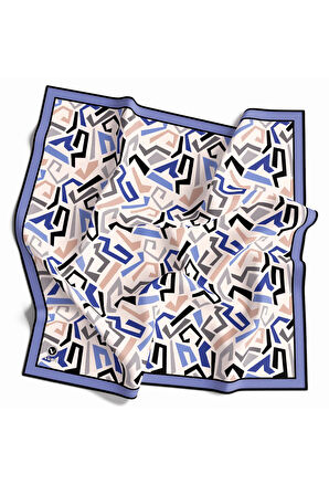 Twill Geometrik Desenli Bebe Mavisi Renkli 90x90 Eşarp (İpek İçermez) Kenar Dikiş Şekli El Dikişli