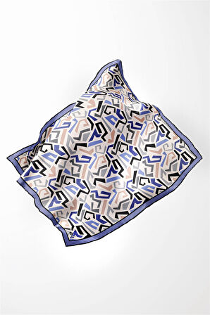 Twill Geometrik Desenli Bebe Mavisi Renkli 90x90 Eşarp (İpek İçermez) Kenar Dikiş Şekli El Dikişli