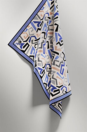 Twill Geometrik Desenli Bebe Mavisi Renkli 90x90 Eşarp (İpek İçermez) Kenar Dikiş Şekli El Dikişli