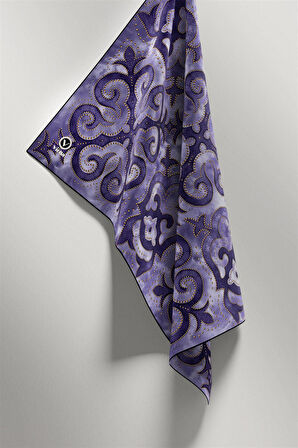 Twill Barok Desenli Lacivert Renkli 90x90 Eşarp (İpek İçermez) Kenar Dikiş Şekli El Dikişli