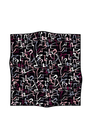 %100 Twill İpek Soyut Geometrik Desenli Mürdüm - Pudra Renkli 90x90 Eşarp Dikim Şekli : El Dikişi