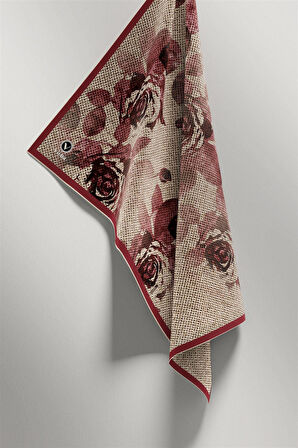 Twill Gül Desenli Bordo Renkli 90x90 Eşarp (İpek İçermez) Kenar Dikiş Şekli El Dikişli