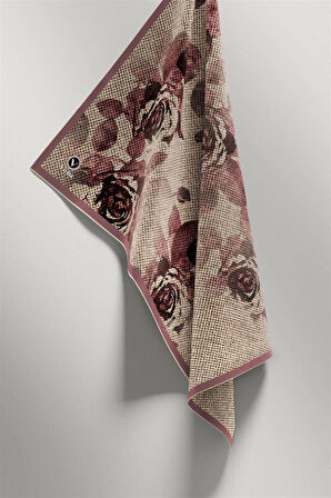 Twill Gül Desenli Pudra Renkli 90x90 Eşarp (İpek İçermez) Kenar Dikiş Şekli El Dikişli