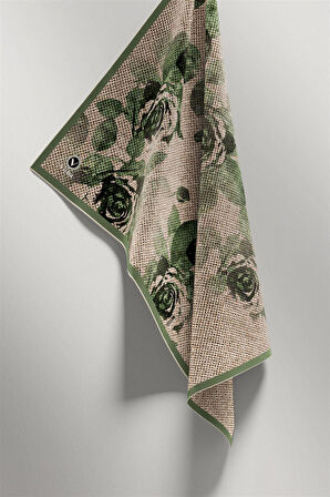 Twill Gül Desenli Zümrüt Yeşili Renkli 90x90 Eşarp (İpek İçermez) Kenar Dikiş Şekli El Dikişli