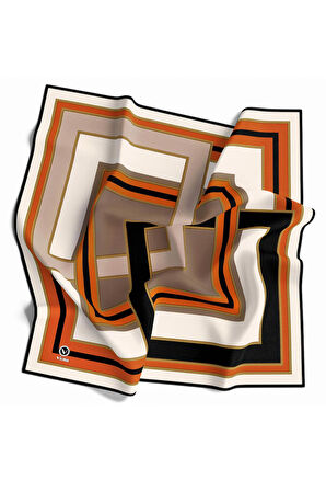 Twill Çerçeve Desenli Siyah - Taba Renkli 90x90 Eşarp (İpek İçermez) Kenar Dikiş Şekli El Dikişli