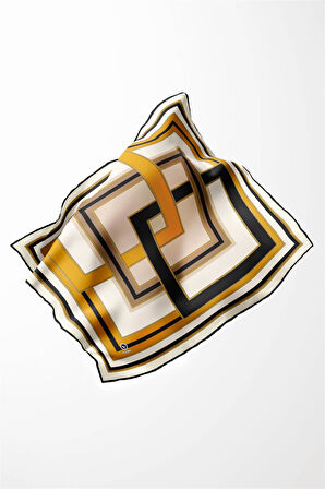 Twill Çerçeve Desenli Taba - Siyah Renkli 90x90 Eşarp (İpek İçermez) Kenar Dikiş Şekli El Dikişli