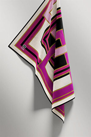 Twill Çerçeve Desenli Mürdüm - Siyah Renkli 90x90 Eşarp (İpek İçermez) Kenar Dikiş Şekli El Dikişli