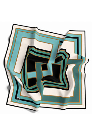 Twill Çerçeve Desenli Mint Yeşili Renkli 90x90 Eşarp (İpek İçermez) Kenar Dikiş Şekli El Dikişli