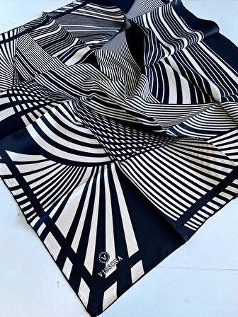 Vissona Tivil İpek Eşarp 51837-1-0001-0003 Siyah Karışık Desen