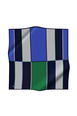 %100 Twill İpek Geometrik Desenli Saks Renkli 90x90 Eşarp Dikim Şekli : El Dikişi