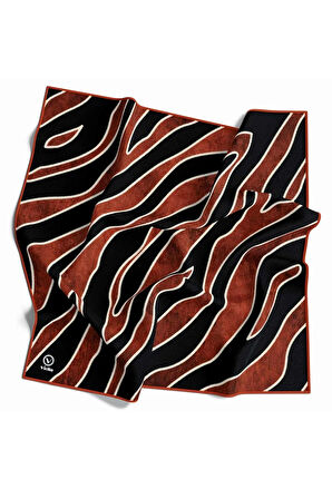 Kristal Zebra Çiçek Desenli Taba Renkli 90x90 Eşarp (İpek İçermez) Kenar Dikiş Şekli El Dikişli