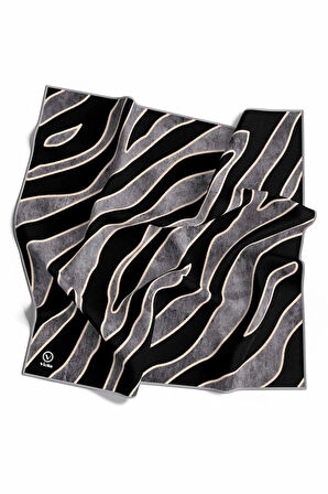 Kristal Zebra Çiçek Desenli Gri Renkli 90x90 Eşarp (İpek İçermez) Kenar Dikiş Şekli El Dikişli