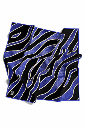 Kristal Zebra Çiçek Desenli Saks Renkli 90x90 Eşarp (İpek İçermez) Kenar Dikiş Şekli El Dikişli