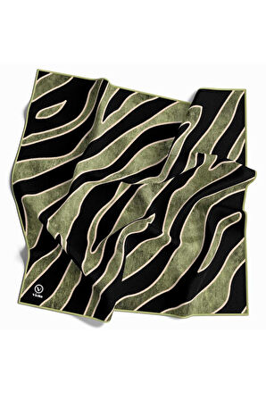 Kristal Zebra Çiçek Desenli Haki Renkli 90x90 Eşarp (İpek İçermez) Kenar Dikiş Şekli El Dikişli