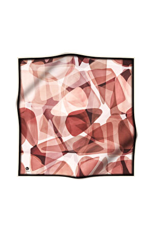 Twill Geometrik Batik Desenli Pudra Renkli 90x90 Eşarp (İpek İçermez) Kenar Dikiş Şekli El Dikişli