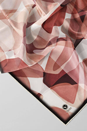 Twill Geometrik Batik Desenli Pudra Renkli 90x90 Eşarp (İpek İçermez) Kenar Dikiş Şekli El Dikişli