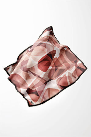 Twill Geometrik Batik Desenli Pudra Renkli 90x90 Eşarp (İpek İçermez) Kenar Dikiş Şekli El Dikişli