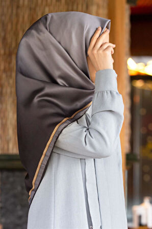 Twill Degrade Desenli Gri Renkli 90x90 Eşarp (İpek İçermez) Kenar Dikiş Şekli El Dikişli