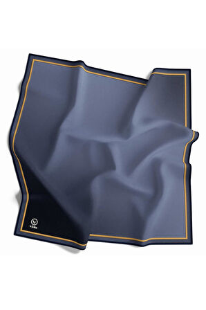 Twill Degrade Desenli İndigo Renkli 90x90 Eşarp (İpek İçermez) Kenar Dikiş Şekli El Dikişli