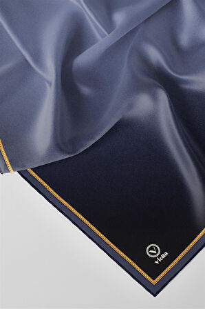 Twill Degrade Desenli İndigo Renkli 90x90 Eşarp (İpek İçermez) Kenar Dikiş Şekli El Dikişli