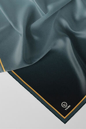 Twill Degrade Desenli Petrol Yeşili Renkli 90x90 Eşarp (İpek İçermez) Kenar Dikiş Şekli El Dikişli