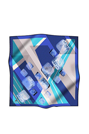 %100 Twill İpek Geometrik Desenli Saks - Mint Yeşili Renkli 90x90 Eşarp Dikim Şekli : El Dikişi