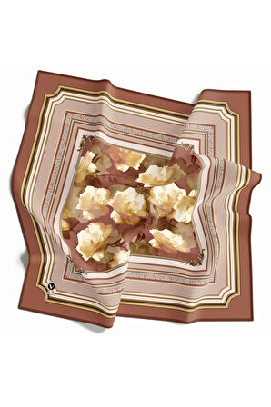 Rayon Çerçeveli Gül Desenli Bakır Renkli 90x90 Dikim Şekli : El Dikişi Eşarp (İpek İçermez) Kenar Dikiş Şekli El Dikişli