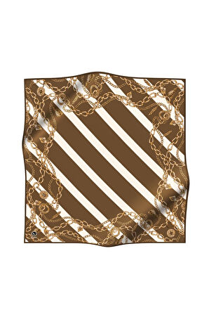 Twill Çizgili Zincir Desenli Vizon Renkli 90x90 Eşarp (İpek İçermez) Kenar Dikiş Şekli El Dikişli