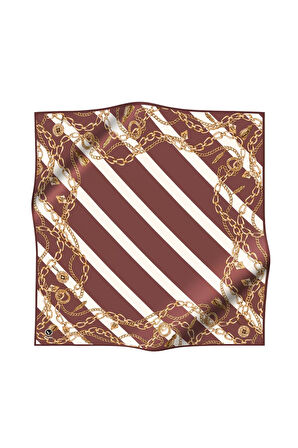 Twill Çizgili Zincir Desenli Pudra Renkli 90x90 Eşarp (İpek İçermez) Kenar Dikiş Şekli El Dikişli