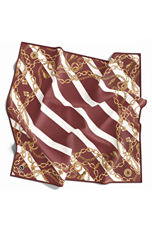 Twill Çizgili Zincir Desenli Pudra Renkli 90x90 Eşarp (İpek İçermez) Kenar Dikiş Şekli El Dikişli