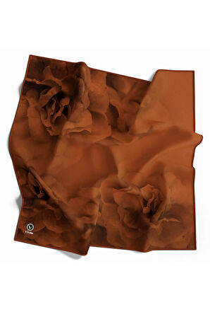 Rayon Büyük Çiçek Desenli Taba Renkli 90x90 Eşarp (İpek İçermez) Kenar Dikiş Şekli El Dikişli