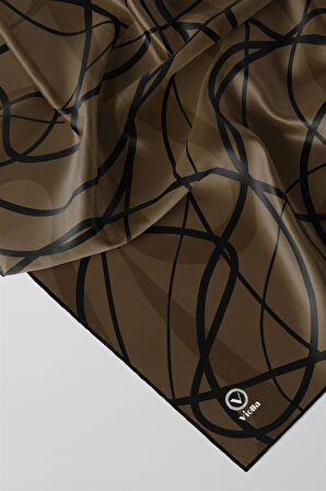 Twill Karışık Çizgi Desenli Vizon Renkli 90x90 Eşarp (İpek İçermez) Kenar Dikiş Şekli El Dikişli