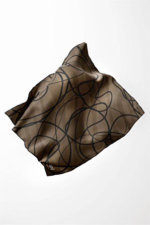 Twill Karışık Çizgi Desenli Vizon Renkli 90x90 Eşarp (İpek İçermez) Kenar Dikiş Şekli El Dikişli