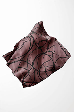 Twill Karışık Çizgi Desenli Pudra Renkli 90x90 Eşarp (İpek İçermez) Kenar Dikiş Şekli El Dikişli