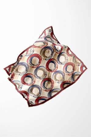 Twill Geometrik Fırça Darbesi Desenli Gül Kurusu Renkli 90x90 Eşarp (İpek İçermez) Kenar Dikiş Şekli El Dikişli