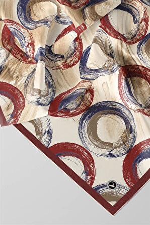 Twill Geometrik Fırça Darbesi Desenli Gül Kurusu Renkli 90x90 Eşarp (İpek İçermez) Kenar Dikiş Şekli El Dikişli