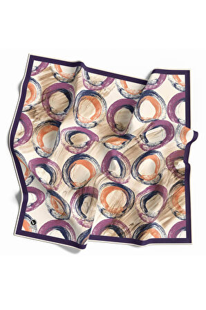 Twill Geometrik Fırça Darbesi Desenli Mor Renkli 90x90 Eşarp (İpek İçermez) Kenar Dikiş Şekli El Dikişli