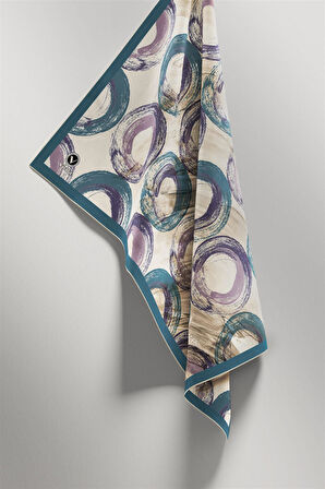 Twill Geometrik Fırça Darbesi Desenli Petrol Mavisi Renkli 90x90 Eşarp (İpek İçermez) Kenar Dikiş Şekli El Dikişli