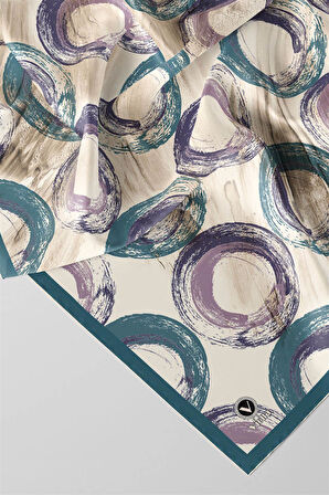 Twill Geometrik Fırça Darbesi Desenli Petrol Mavisi Renkli 90x90 Eşarp (İpek İçermez) Kenar Dikiş Şekli El Dikişli